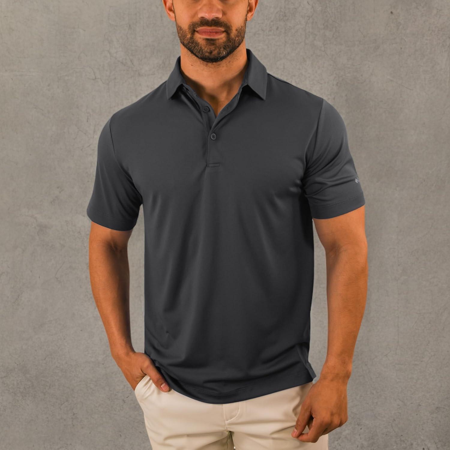 imageColumbia Mens Golf Drive Polo Shirt Omni Wick Performance Breathable Short SleeveForged Iron