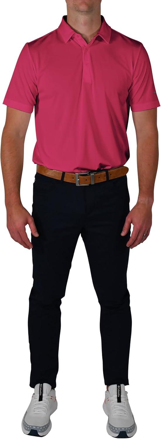 imageColumbia Mens Golf Drive Polo Shirt Omni Wick Performance Breathable Short SleevePink Ice