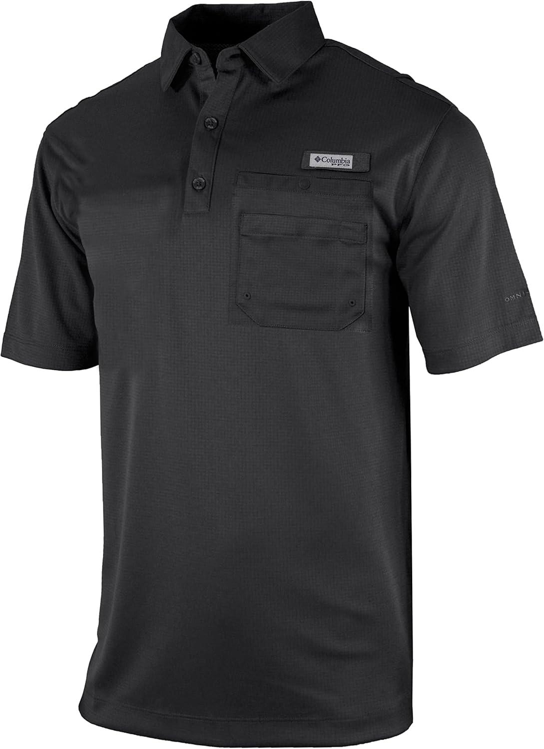 imageColumbia Mens Golf Flycaster Pocket Polo Shirt Omni Wick Breathable Short SleeveBlack