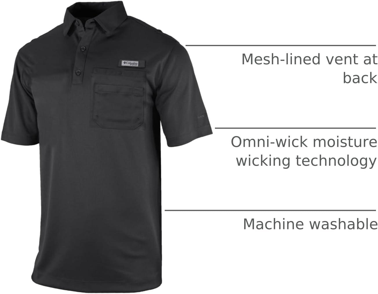 imageColumbia Mens Golf Flycaster Pocket Polo Shirt Omni Wick Breathable Short SleeveBlack