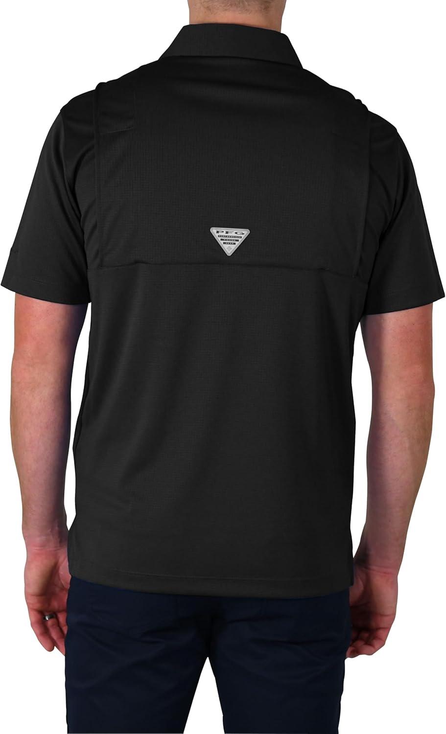 imageColumbia Mens Golf Flycaster Pocket Polo Shirt Omni Wick Breathable Short SleeveBlack