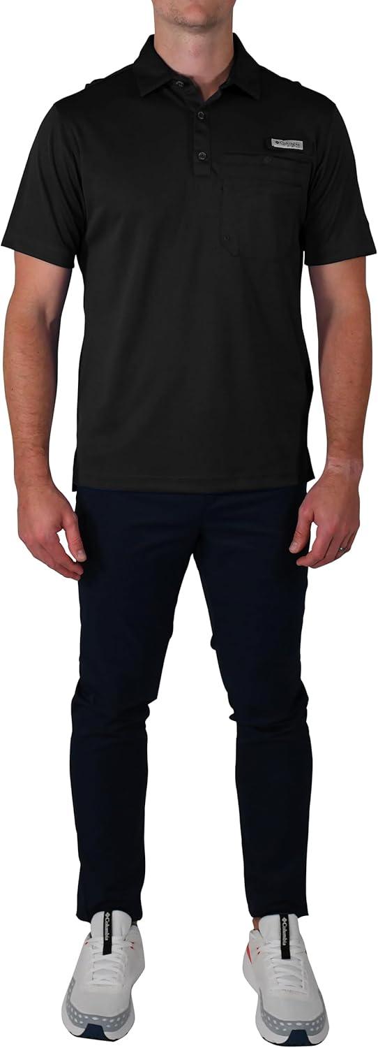imageColumbia Mens Golf Flycaster Pocket Polo Shirt Omni Wick Breathable Short SleeveBlack