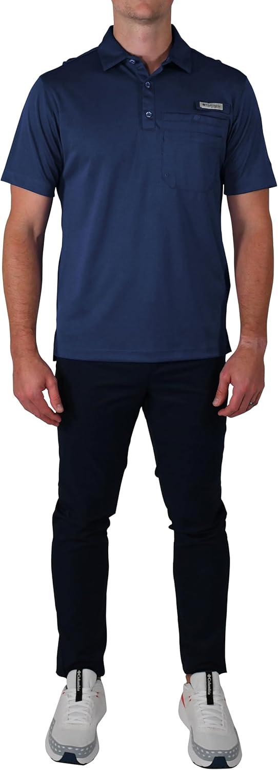 imageColumbia Mens Golf Flycaster Pocket Polo Shirt Omni Wick Breathable Short SleeveCollegiate Navy
