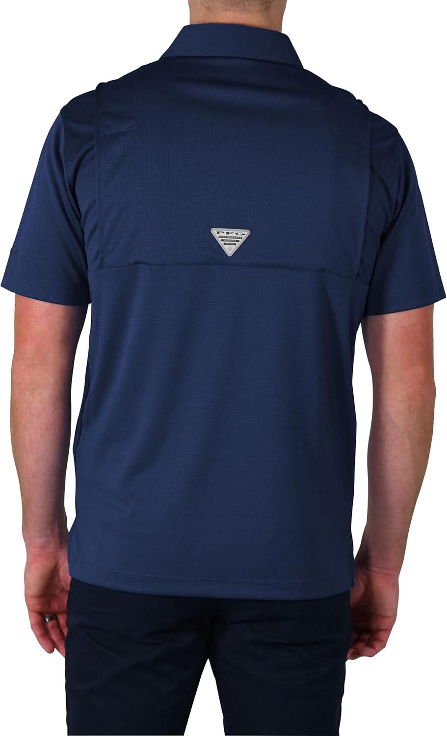 imageColumbia Mens Golf Flycaster Pocket Polo Shirt Omni Wick Breathable Short SleeveCollegiate Navy