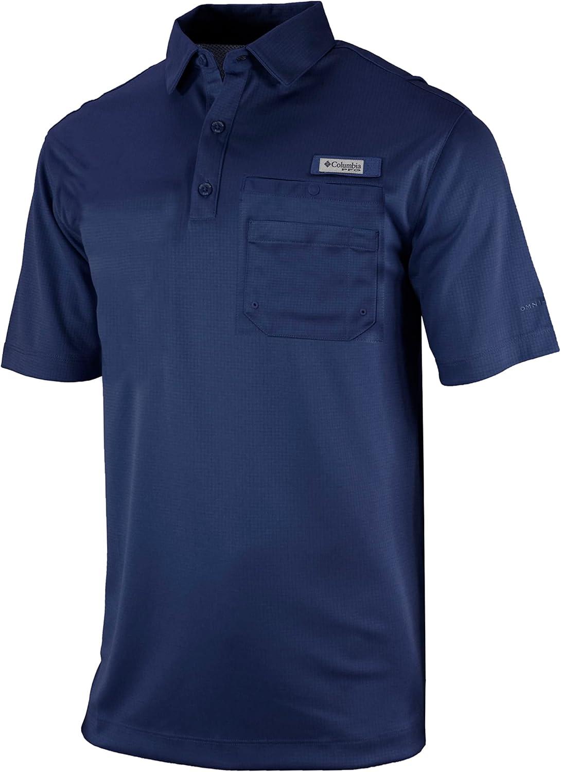 imageColumbia Mens Golf Flycaster Pocket Polo Shirt Omni Wick Breathable Short SleeveCollegiate Navy
