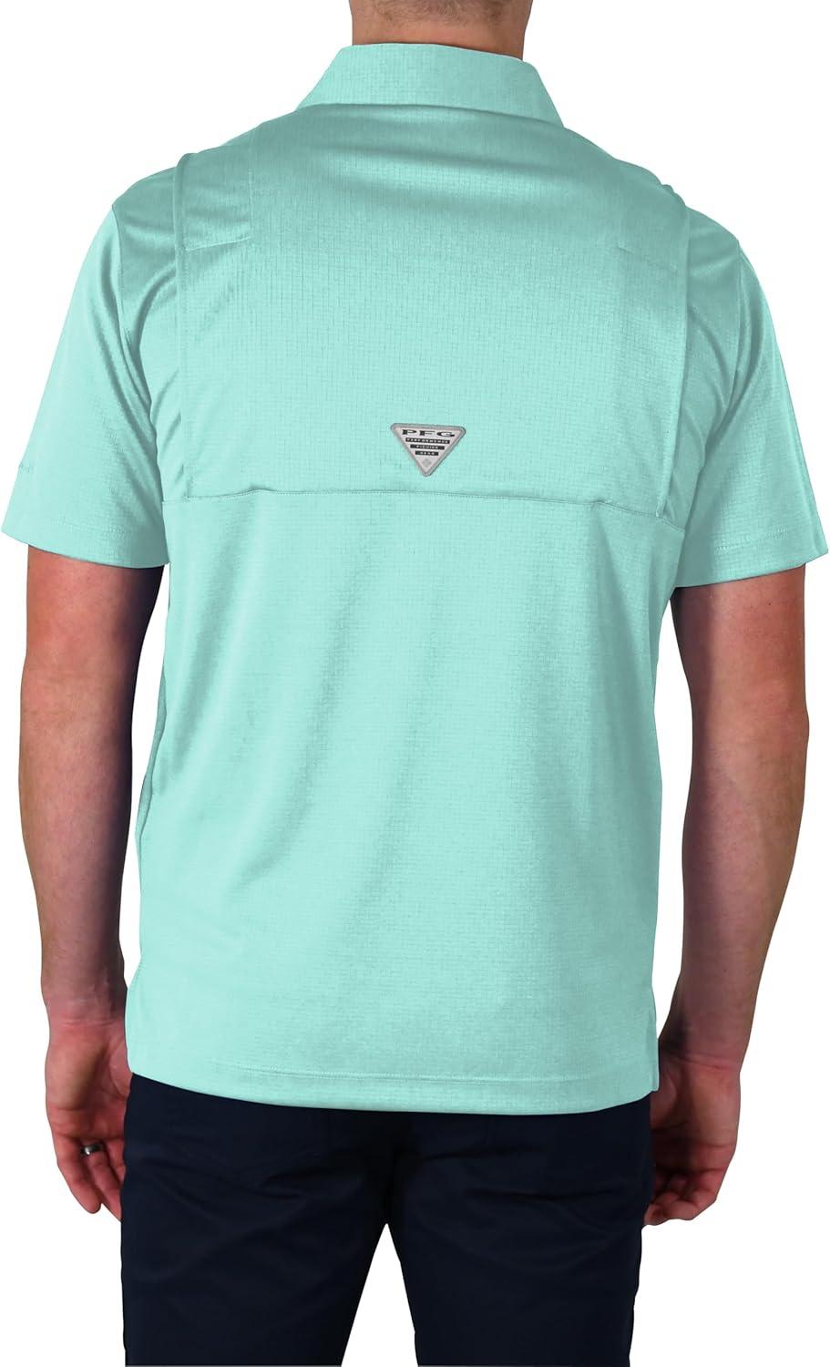 imageColumbia Mens Golf Flycaster Pocket Polo Shirt Omni Wick Breathable Short SleeveGulf Stream