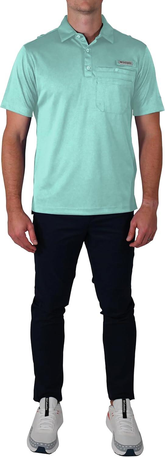 imageColumbia Mens Golf Flycaster Pocket Polo Shirt Omni Wick Breathable Short SleeveGulf Stream