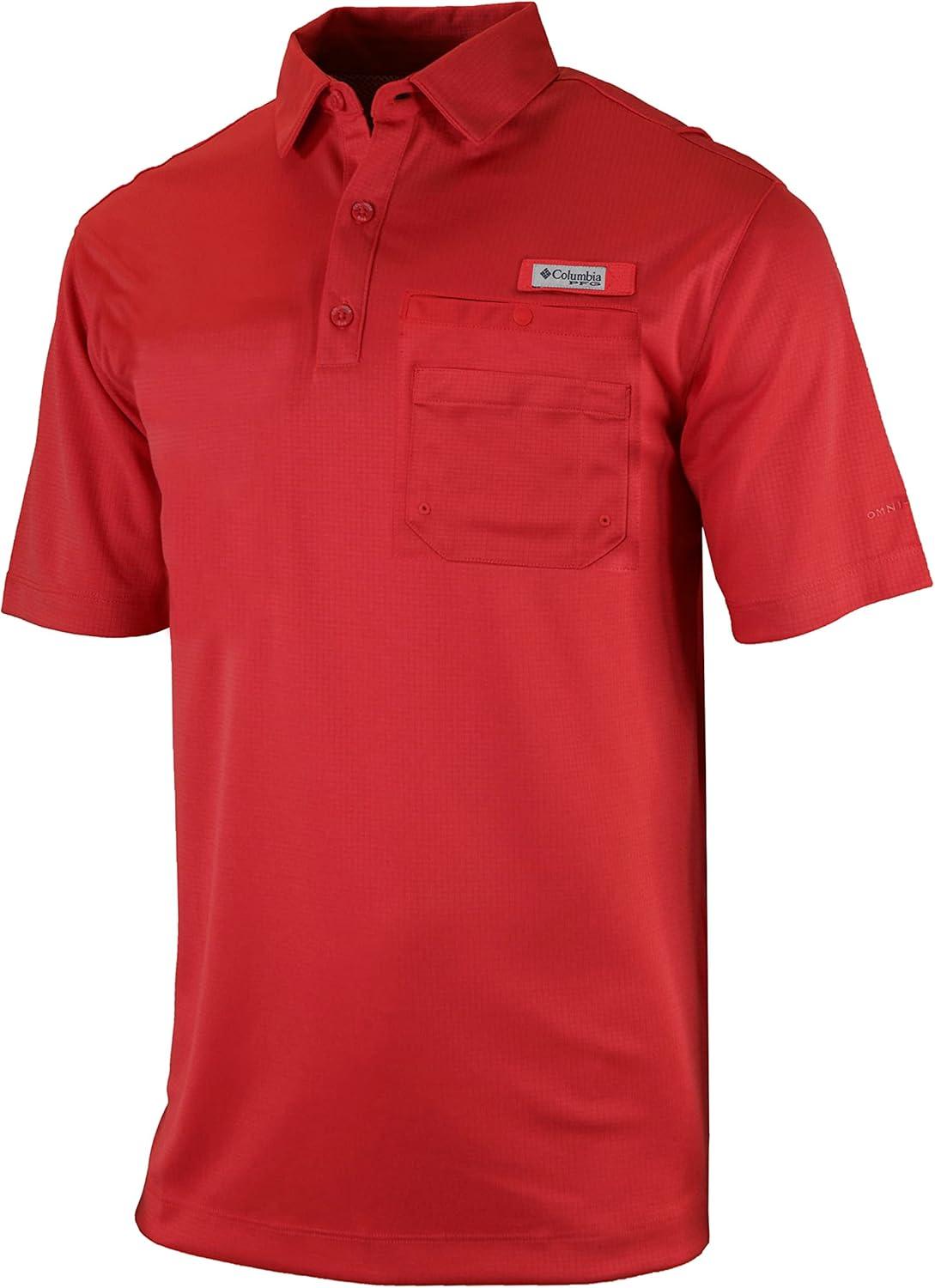 imageColumbia Mens Golf Flycaster Pocket Polo Shirt Omni Wick Breathable Short SleeveIntense Red