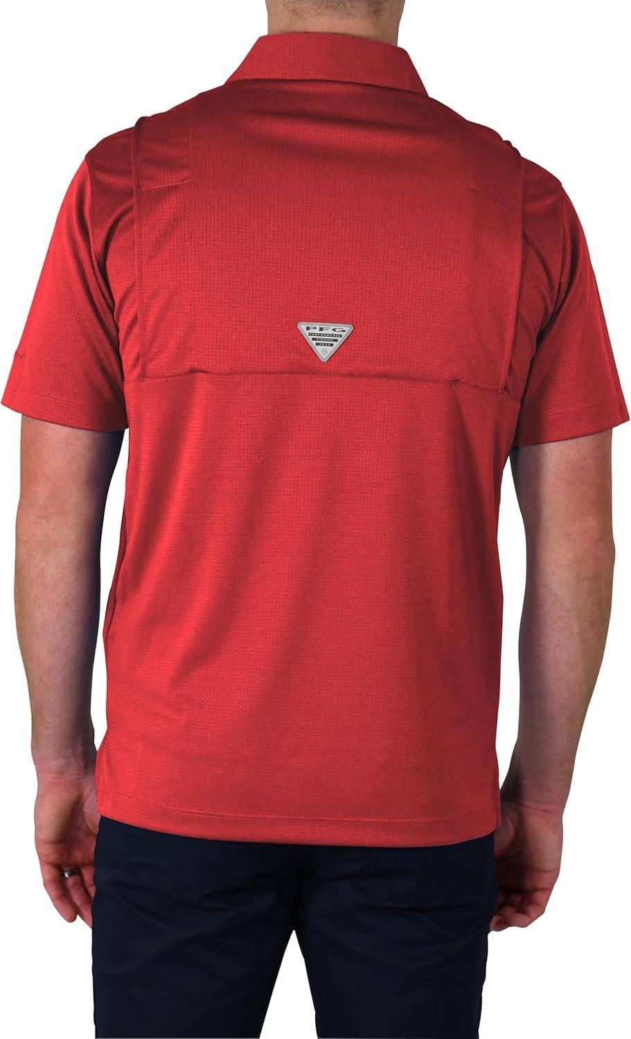 imageColumbia Mens Golf Flycaster Pocket Polo Shirt Omni Wick Breathable Short SleeveIntense Red