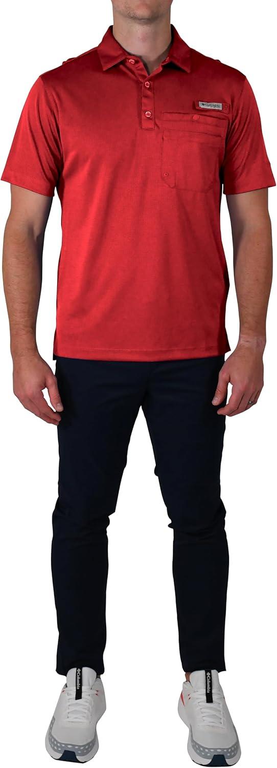 imageColumbia Mens Golf Flycaster Pocket Polo Shirt Omni Wick Breathable Short SleeveIntense Red