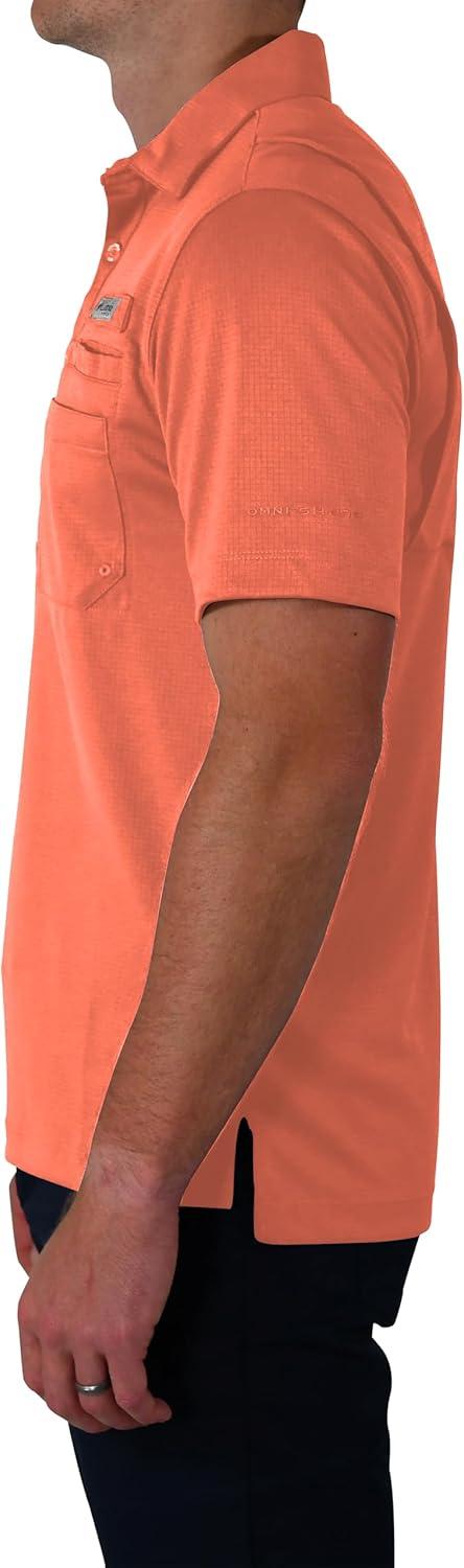imageColumbia Mens Golf Flycaster Pocket Polo Shirt Omni Wick Breathable Short SleeveLychee