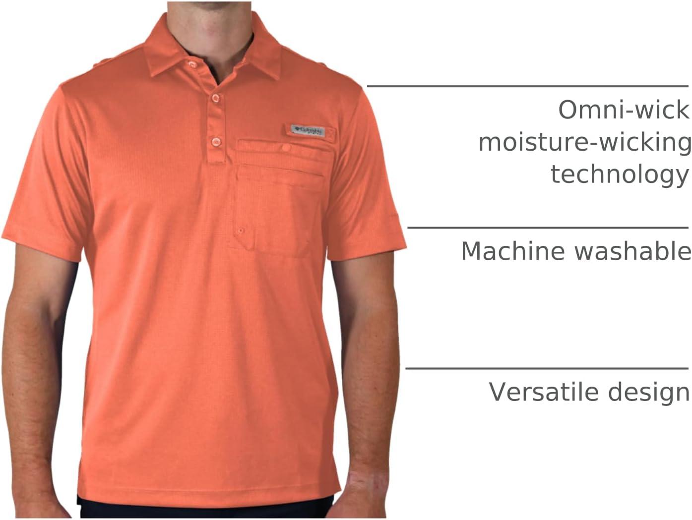 imageColumbia Mens Golf Flycaster Pocket Polo Shirt Omni Wick Breathable Short SleeveLychee