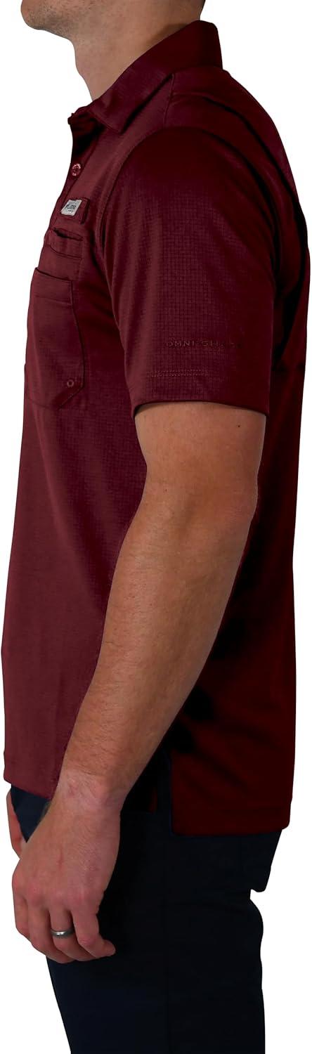 imageColumbia Mens Golf Flycaster Pocket Polo Shirt Omni Wick Breathable Short SleeveMaroon