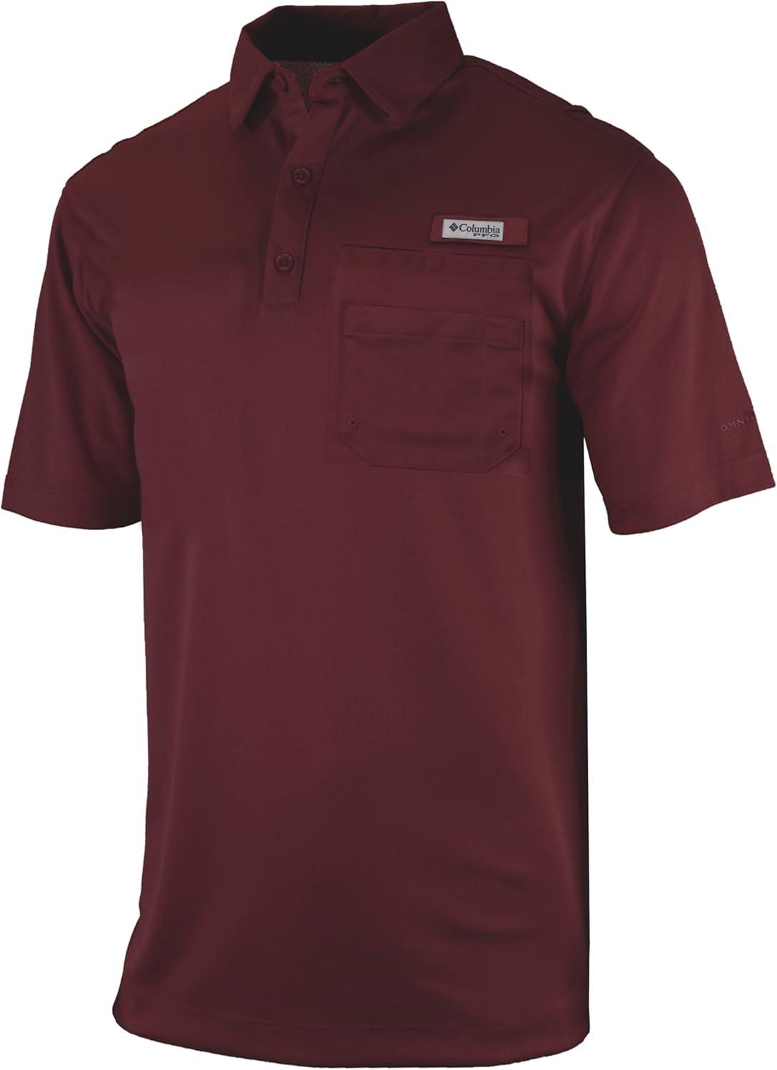 imageColumbia Mens Golf Flycaster Pocket Polo Shirt Omni Wick Breathable Short SleeveMaroon