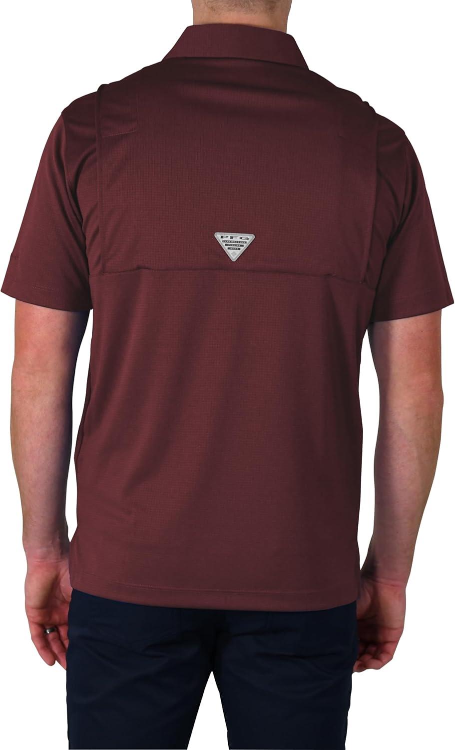 imageColumbia Mens Golf Flycaster Pocket Polo Shirt Omni Wick Breathable Short SleeveMaroon