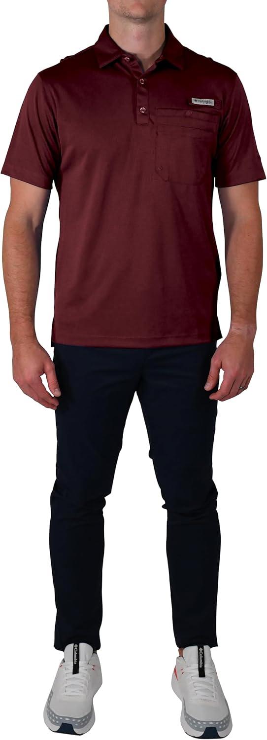imageColumbia Mens Golf Flycaster Pocket Polo Shirt Omni Wick Breathable Short SleeveMaroon
