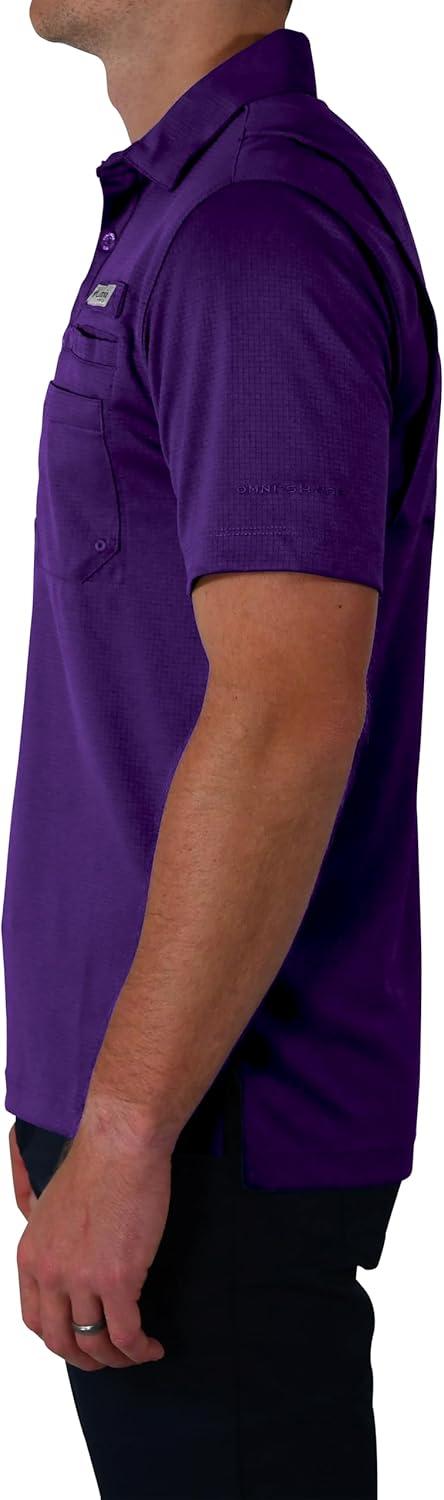 imageColumbia Mens Golf Flycaster Pocket Polo Shirt Omni Wick Breathable Short SleevePurple