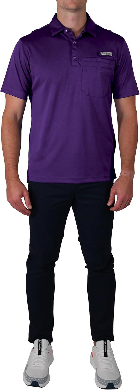 imageColumbia Mens Golf Flycaster Pocket Polo Shirt Omni Wick Breathable Short SleevePurple