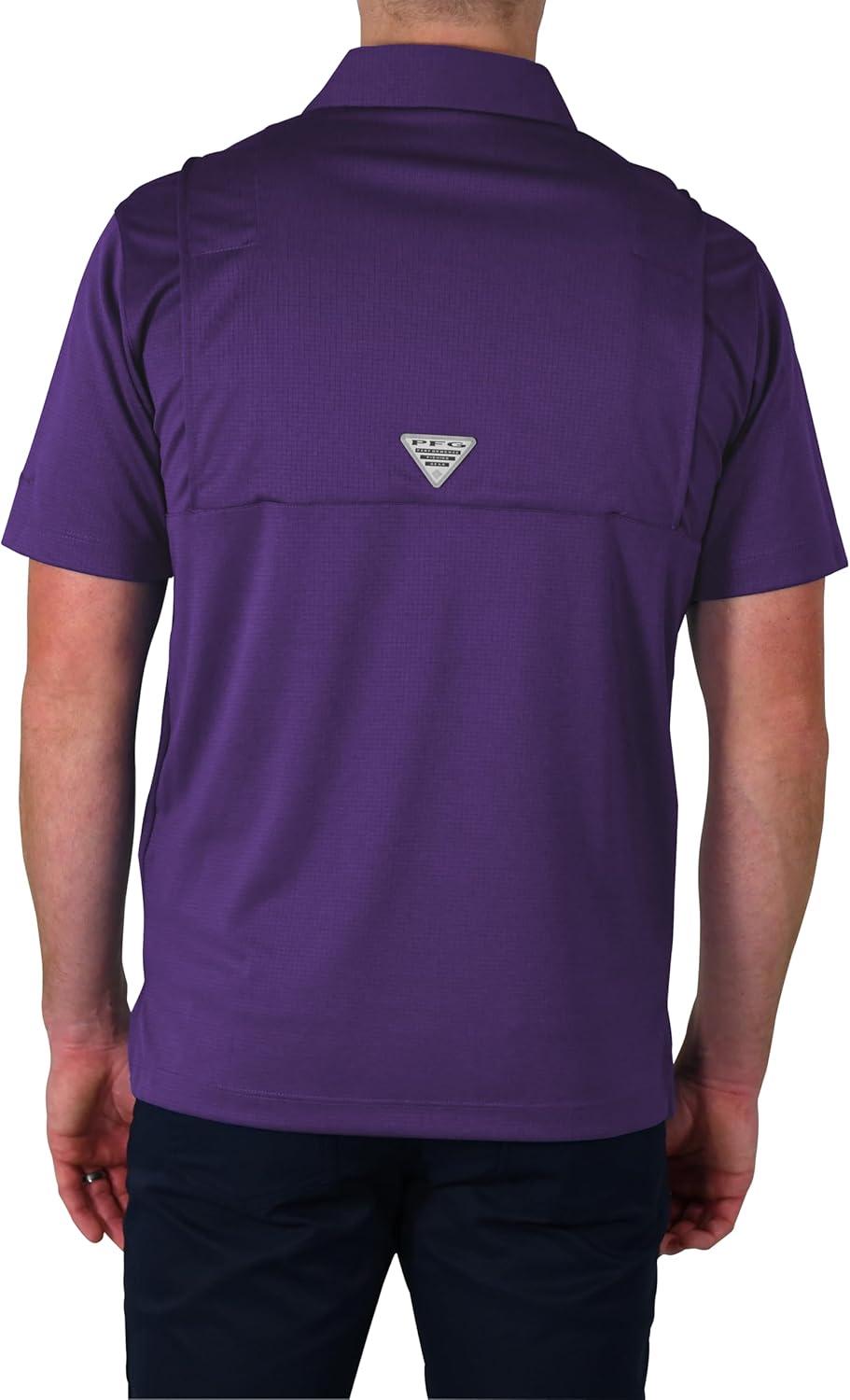 imageColumbia Mens Golf Flycaster Pocket Polo Shirt Omni Wick Breathable Short SleevePurple
