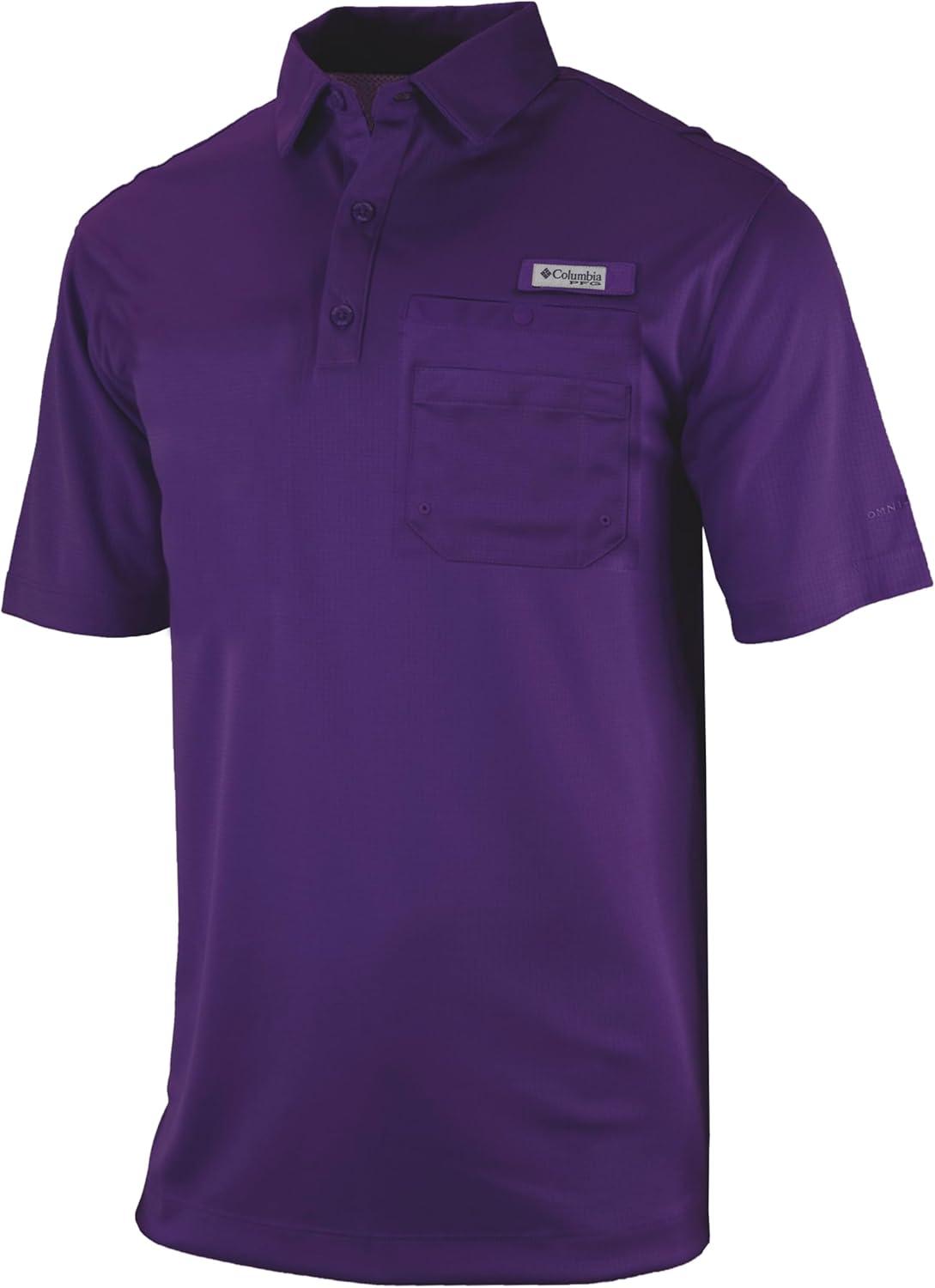 imageColumbia Mens Golf Flycaster Pocket Polo Shirt Omni Wick Breathable Short SleevePurple