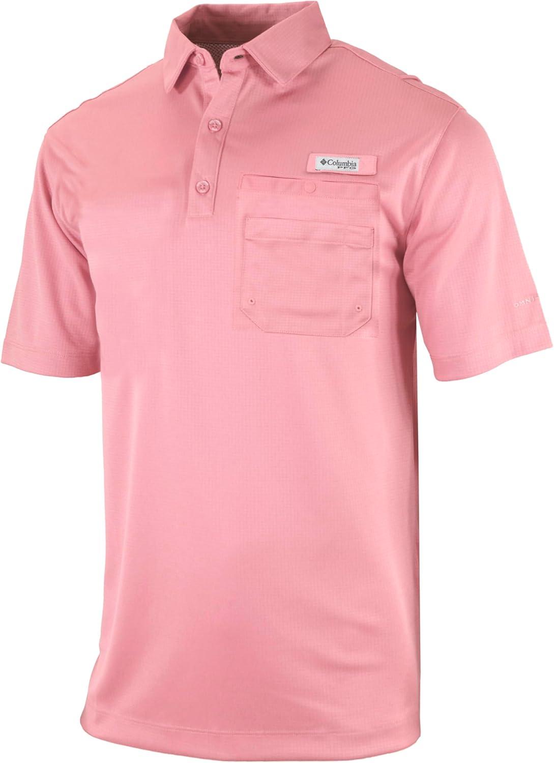 imageColumbia Mens Golf Flycaster Pocket Polo Shirt Omni Wick Breathable Short SleeveSorbet