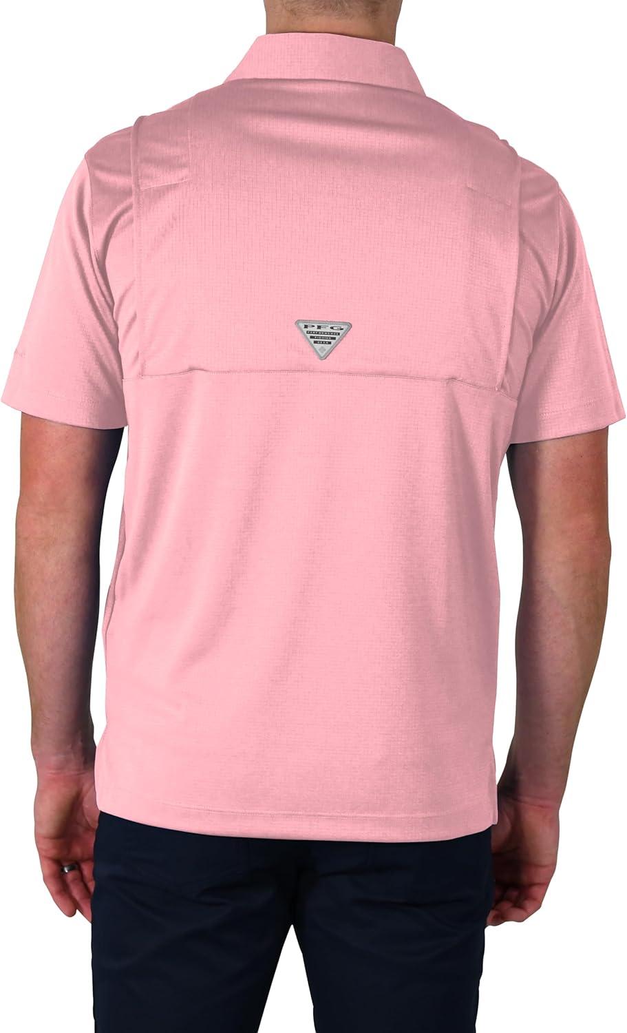 imageColumbia Mens Golf Flycaster Pocket Polo Shirt Omni Wick Breathable Short SleeveSorbet