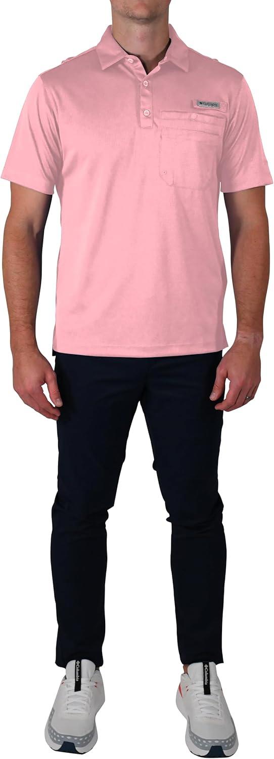 imageColumbia Mens Golf Flycaster Pocket Polo Shirt Omni Wick Breathable Short SleeveSorbet