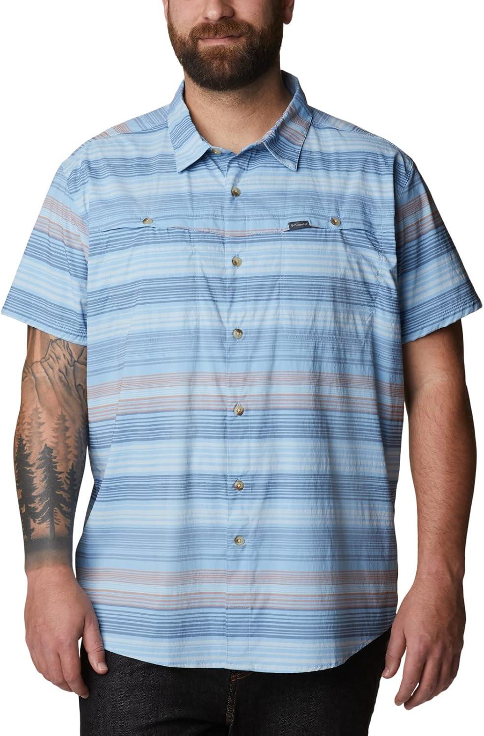 imageColumbia Mens Newton Ridge Plaid Short SleeveJet Stream Striped Sunset