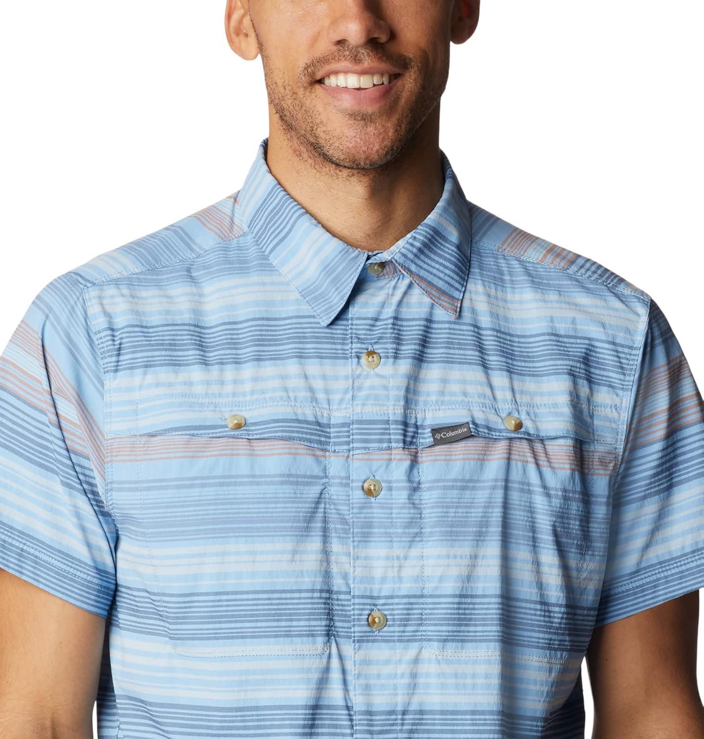 imageColumbia Mens Newton Ridge Plaid Short SleeveJet Stream Striped Sunset