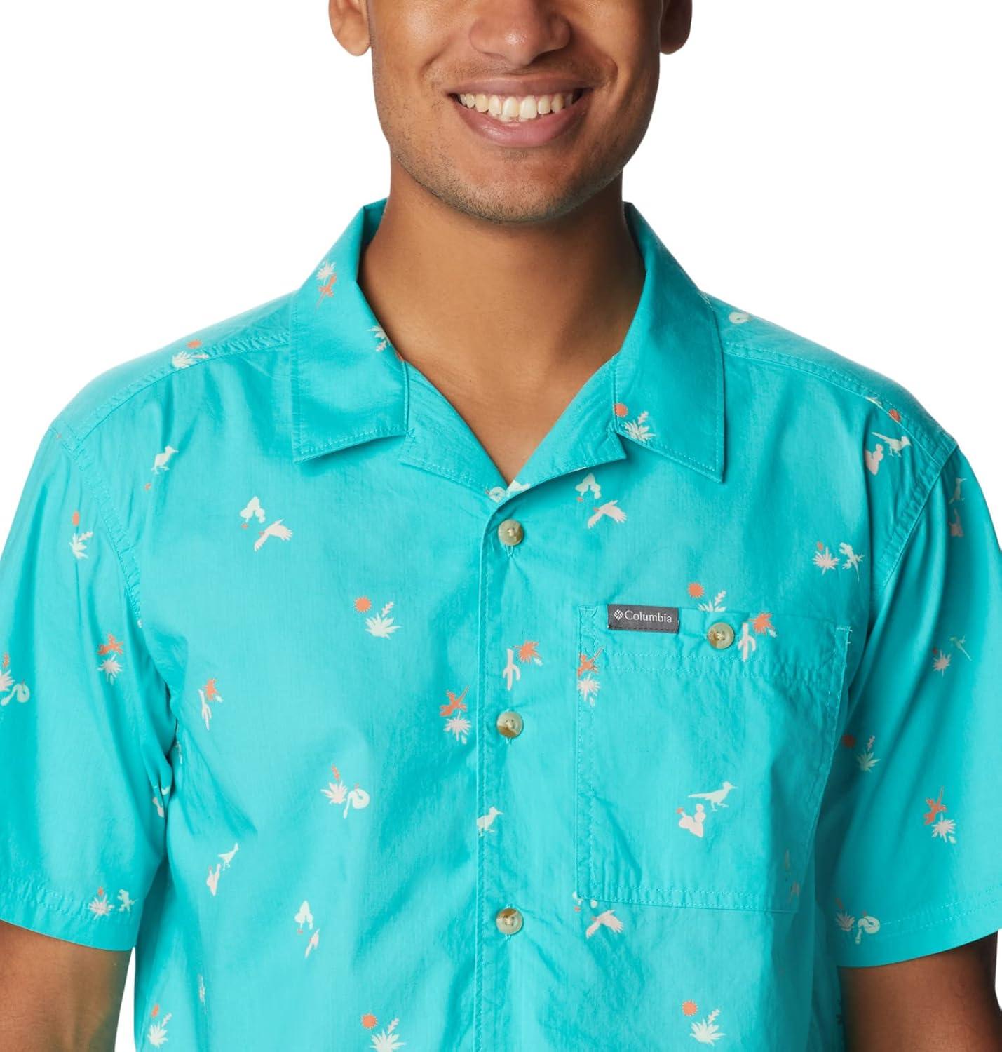 imageColumbia Mens Pine Canyon Short SleeveHiking ShirtBright Aqua Baja Bonanza