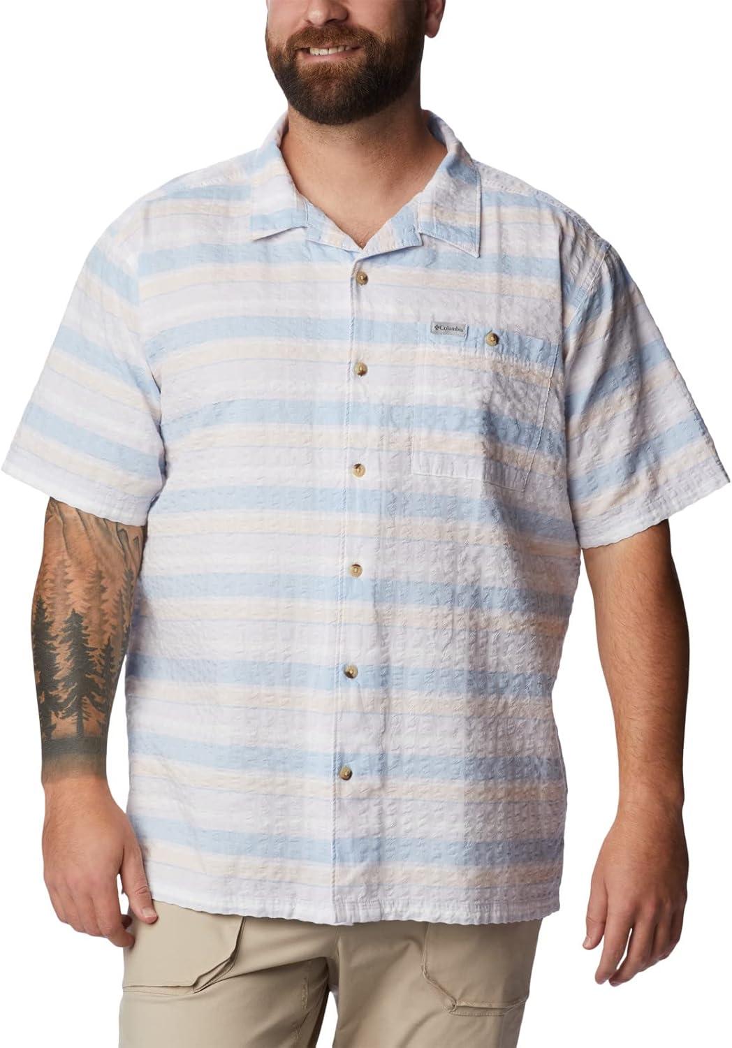 imageColumbia Mens Pine Canyon Short SleeveHiking ShirtPeach Blossom Stripe