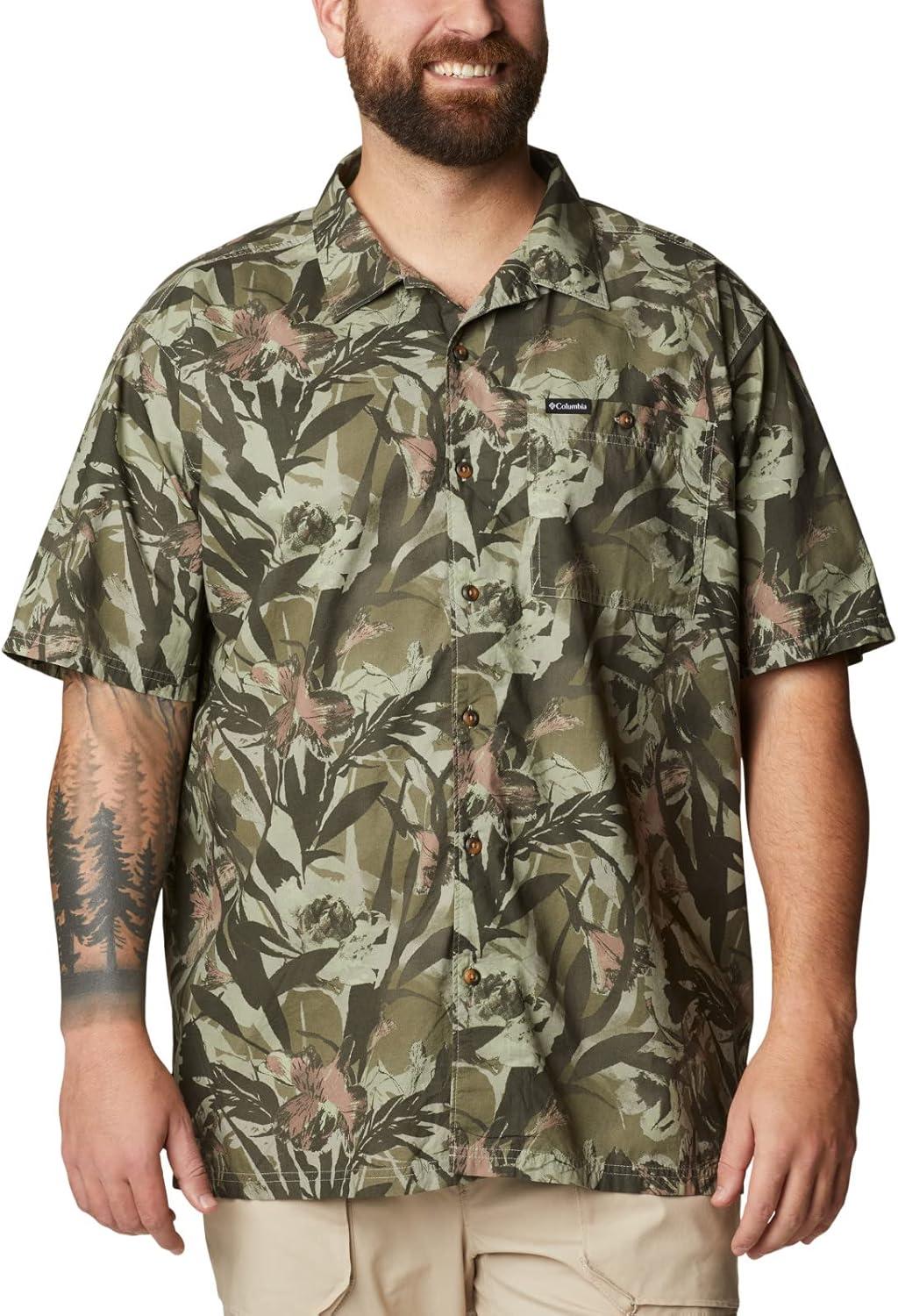 imageColumbia Mens Pine Canyon Short SleeveHiking ShirtStone Green Floriculture