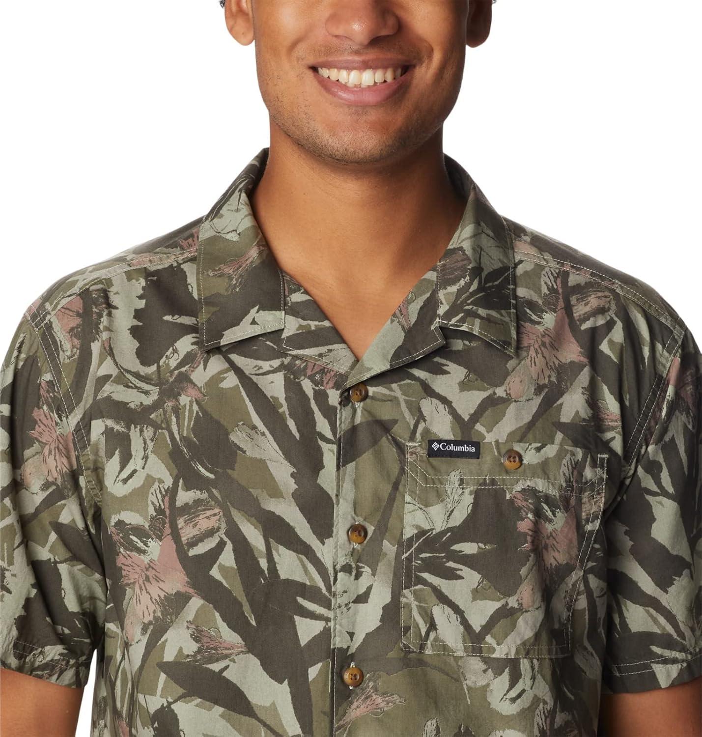 imageColumbia Mens Pine Canyon Short SleeveHiking ShirtStone Green Floriculture
