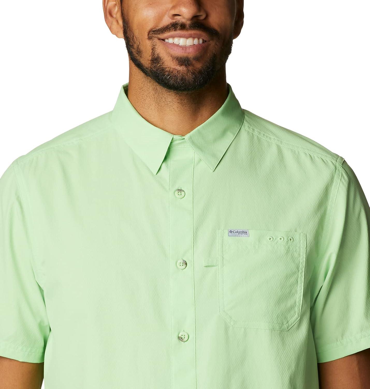 imageColumbia Mens Standard Slack Tide Camp ShirtLime Glow