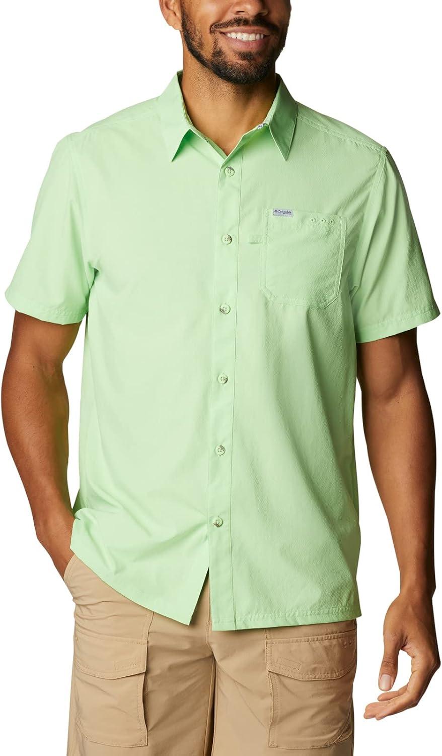 imageColumbia Mens Standard Slack Tide Camp ShirtLime Glow