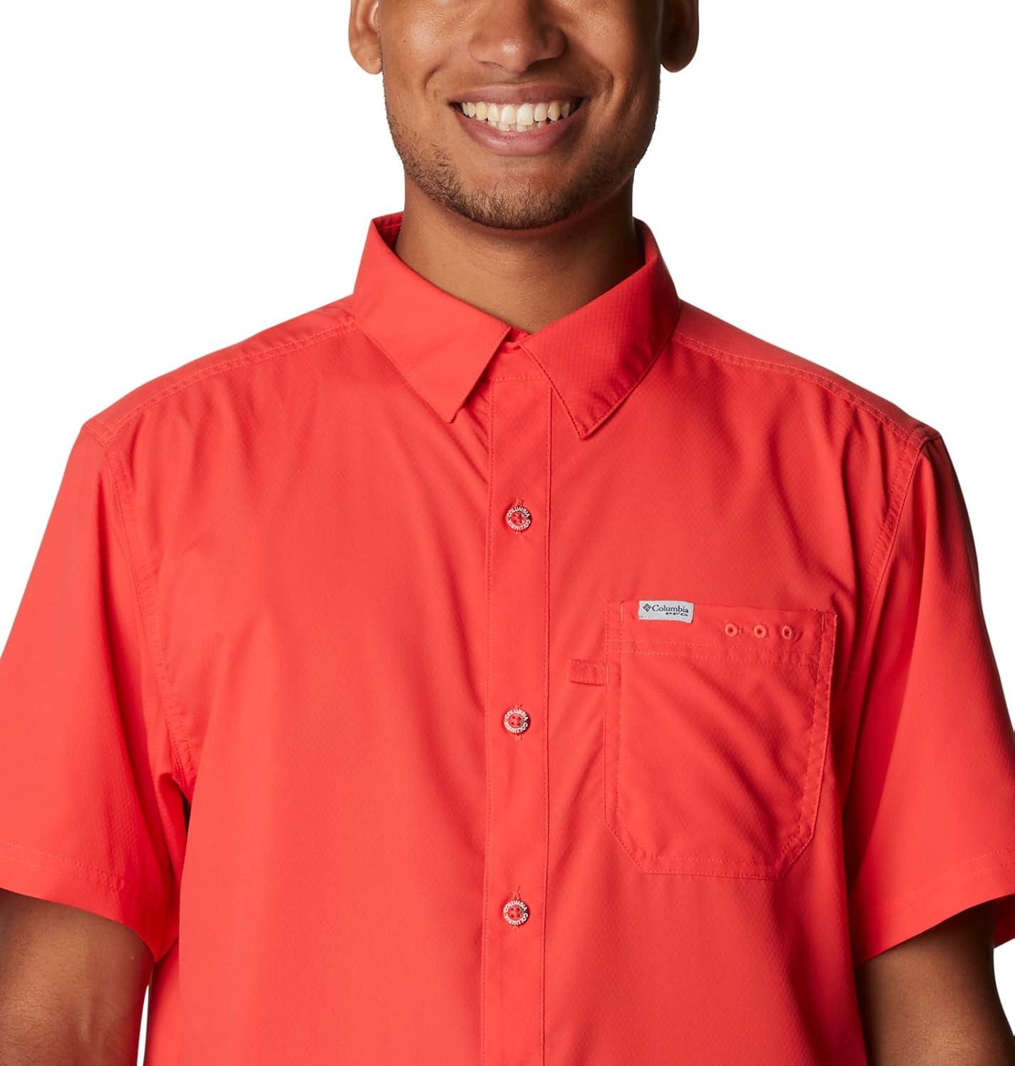 imageColumbia Mens Standard Slack Tide Camp ShirtRed Hibiscus