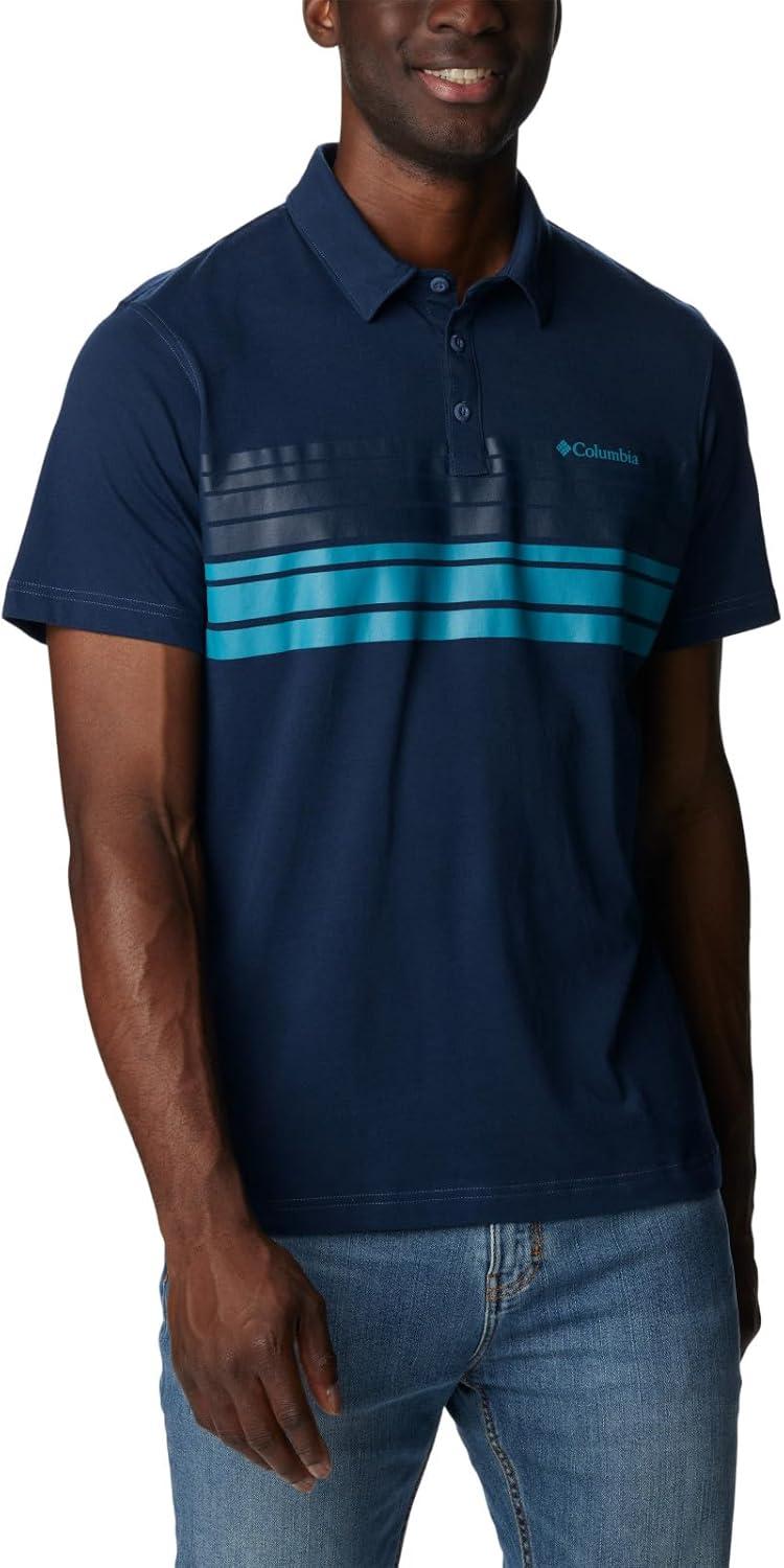 imageColumbia Mens Thistletown Hills Stripe PoloDk Mtn Heather Double Decker Stripe