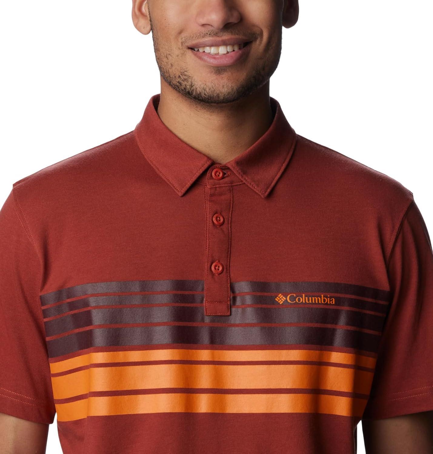 imageColumbia Mens Thistletown Hills Stripe PoloWarp Red Heather Double Decker Stripe