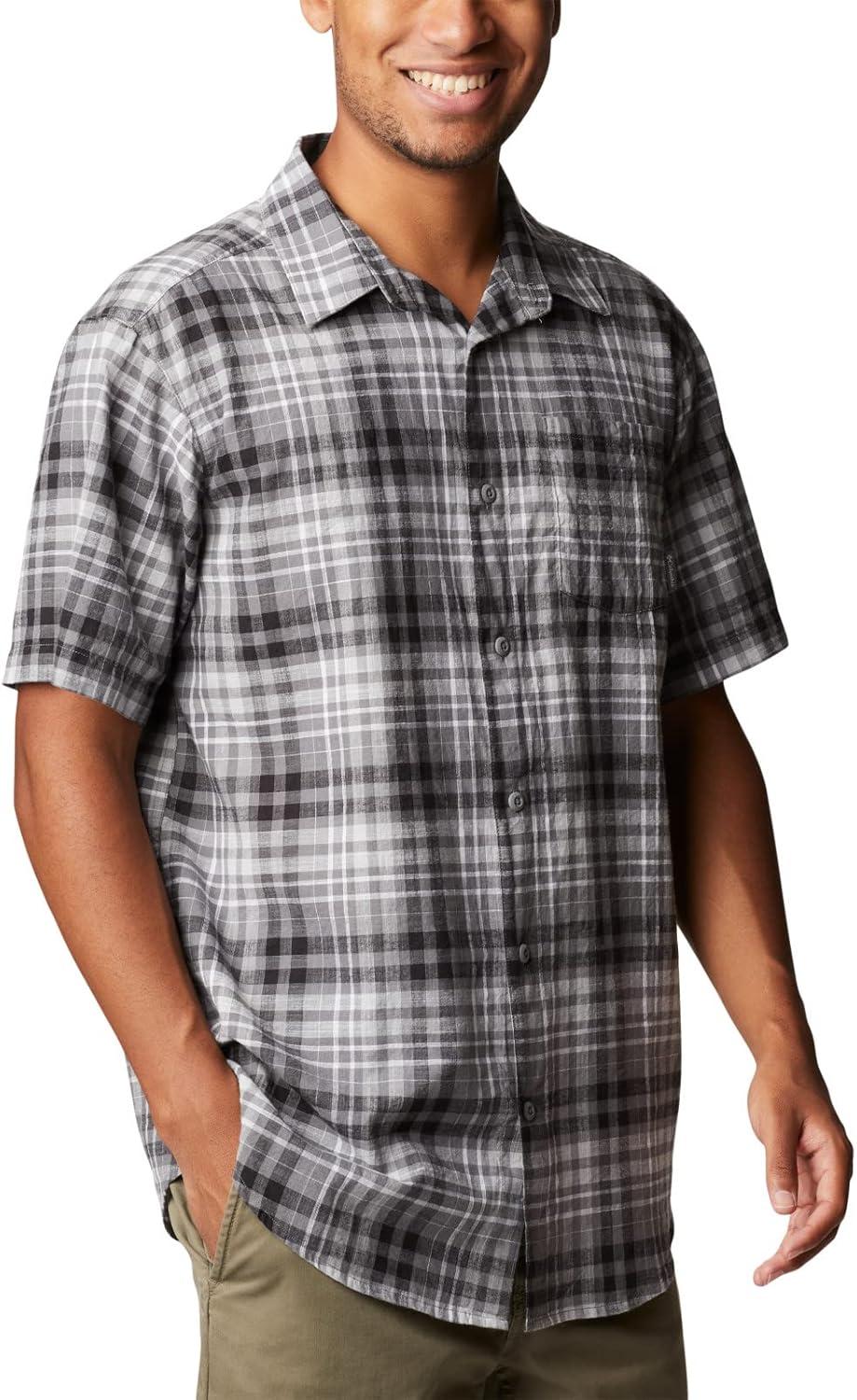 imageColumbia Mens Under Exposure Yarn Dye Short Sleeve ShirtCity Grey Madras Gingham