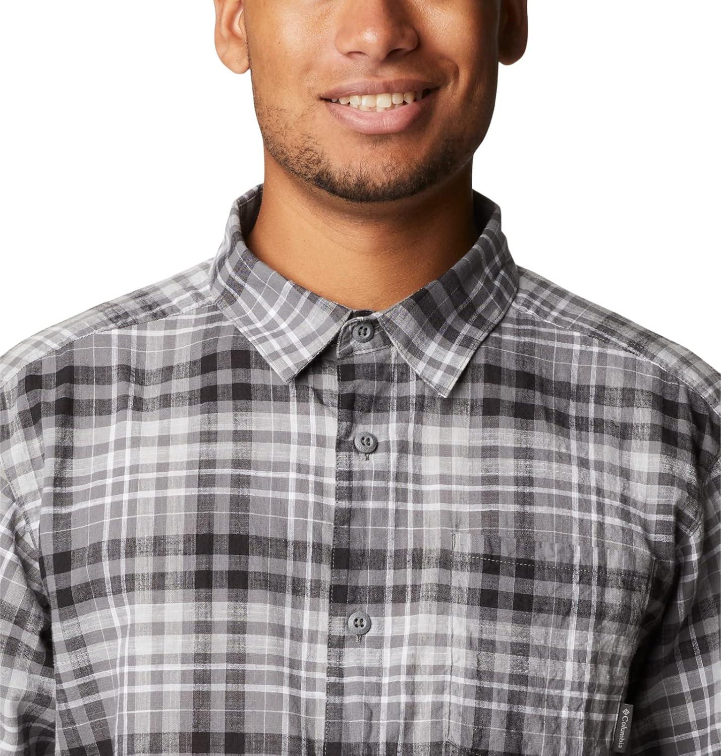 imageColumbia Mens Under Exposure Yarn Dye Short Sleeve ShirtCity Grey Madras Gingham