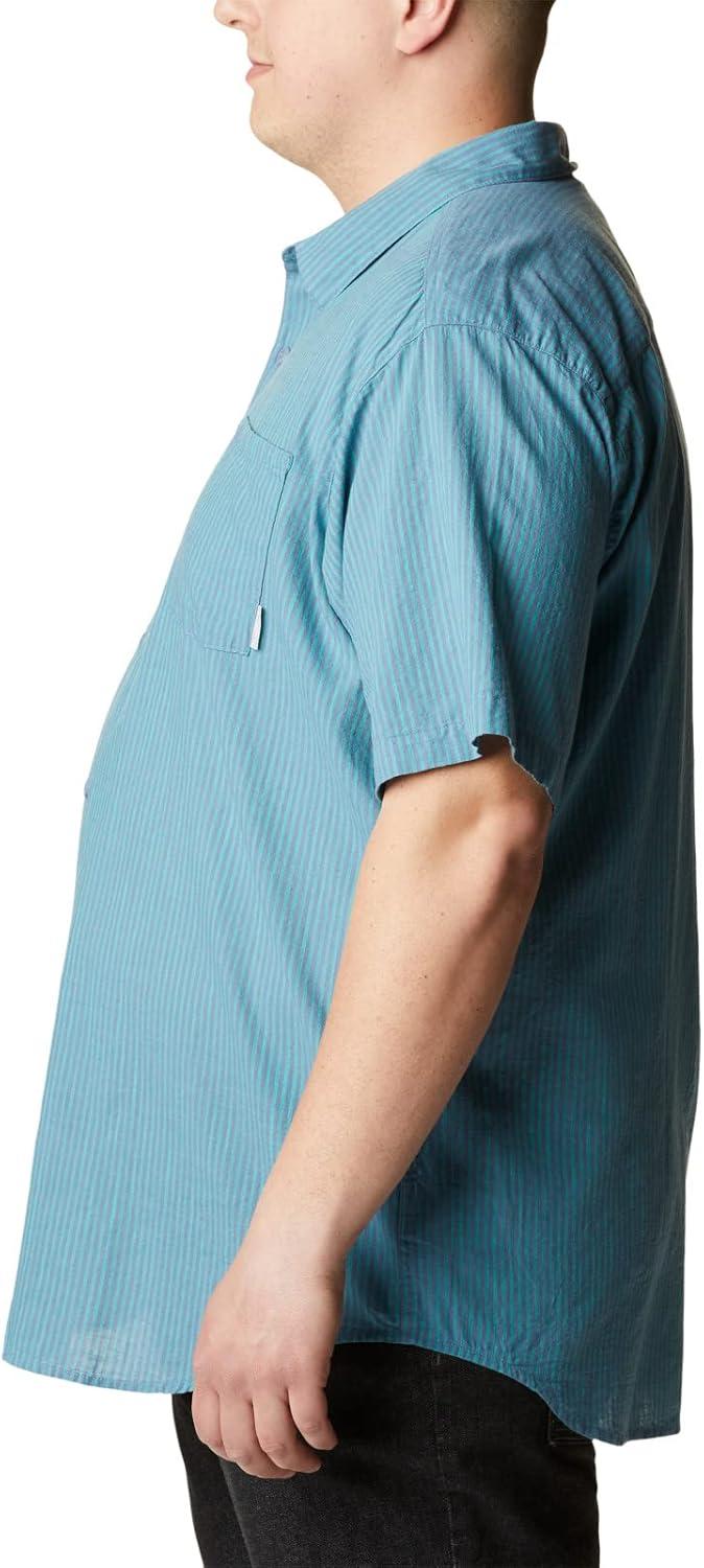 imageColumbia Mens Under Exposure Yarn Dye Short Sleeve ShirtElectric Turquoise Oxford Stripe
