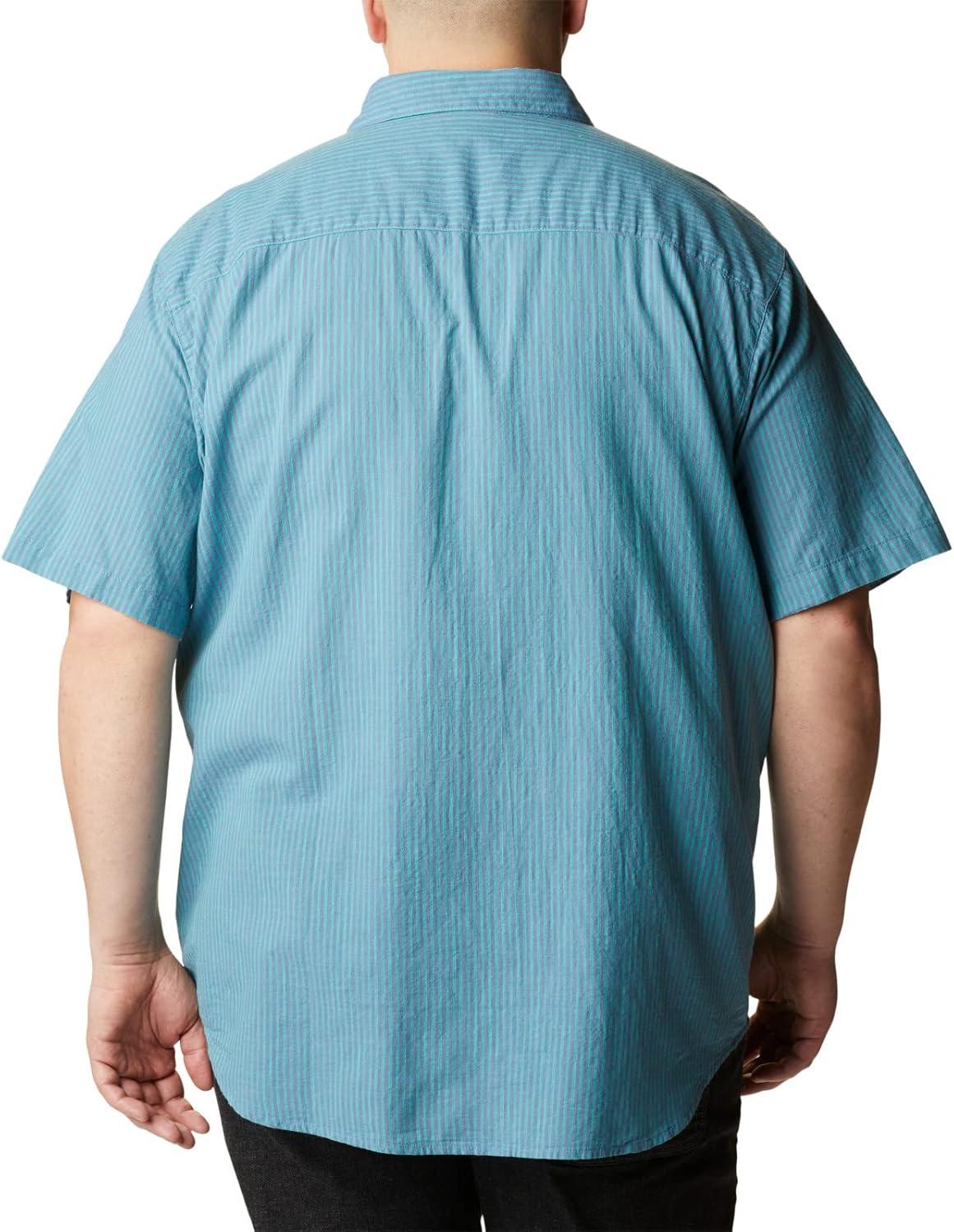 imageColumbia Mens Under Exposure Yarn Dye Short Sleeve ShirtElectric Turquoise Oxford Stripe