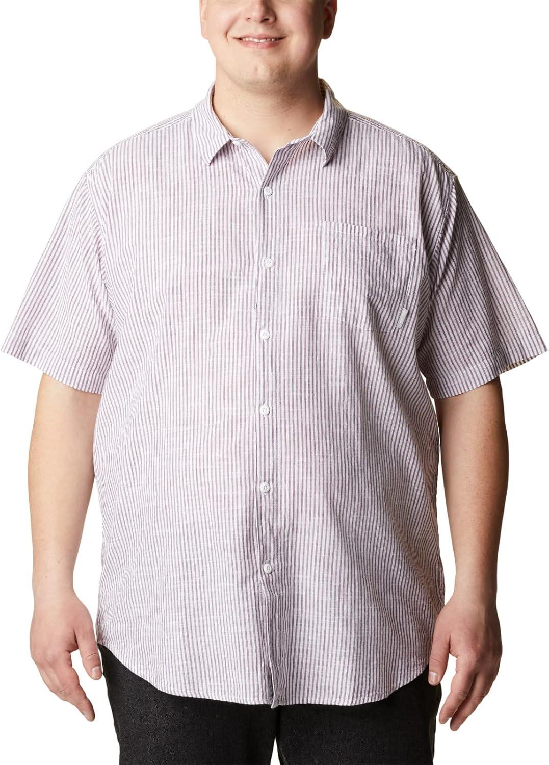 imageColumbia Mens Under Exposure Yarn Dye Short Sleeve ShirtRed Onion Oxford Stripe