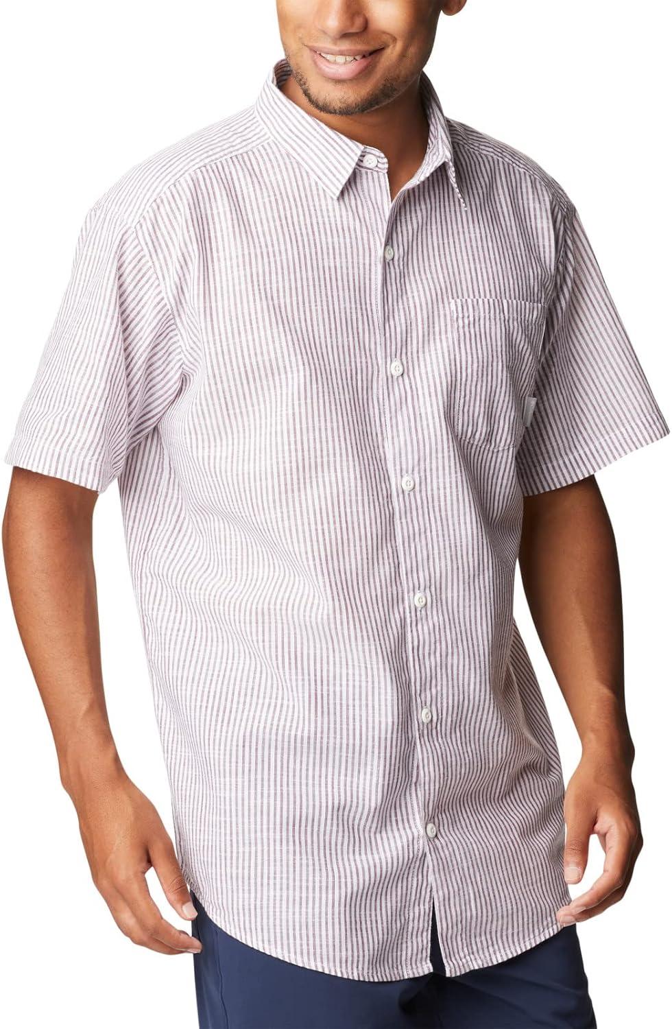 imageColumbia Mens Under Exposure Yarn Dye Short Sleeve ShirtRed Onion Oxford Stripe