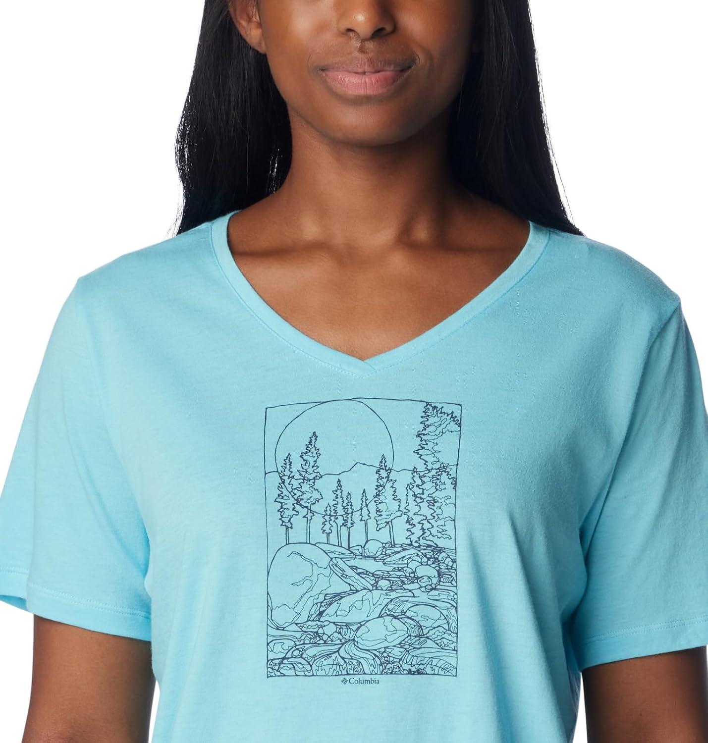 imageColumbia Womens Bluebird Day Relaxed V NeckAquamarine HeatherRocky Road
