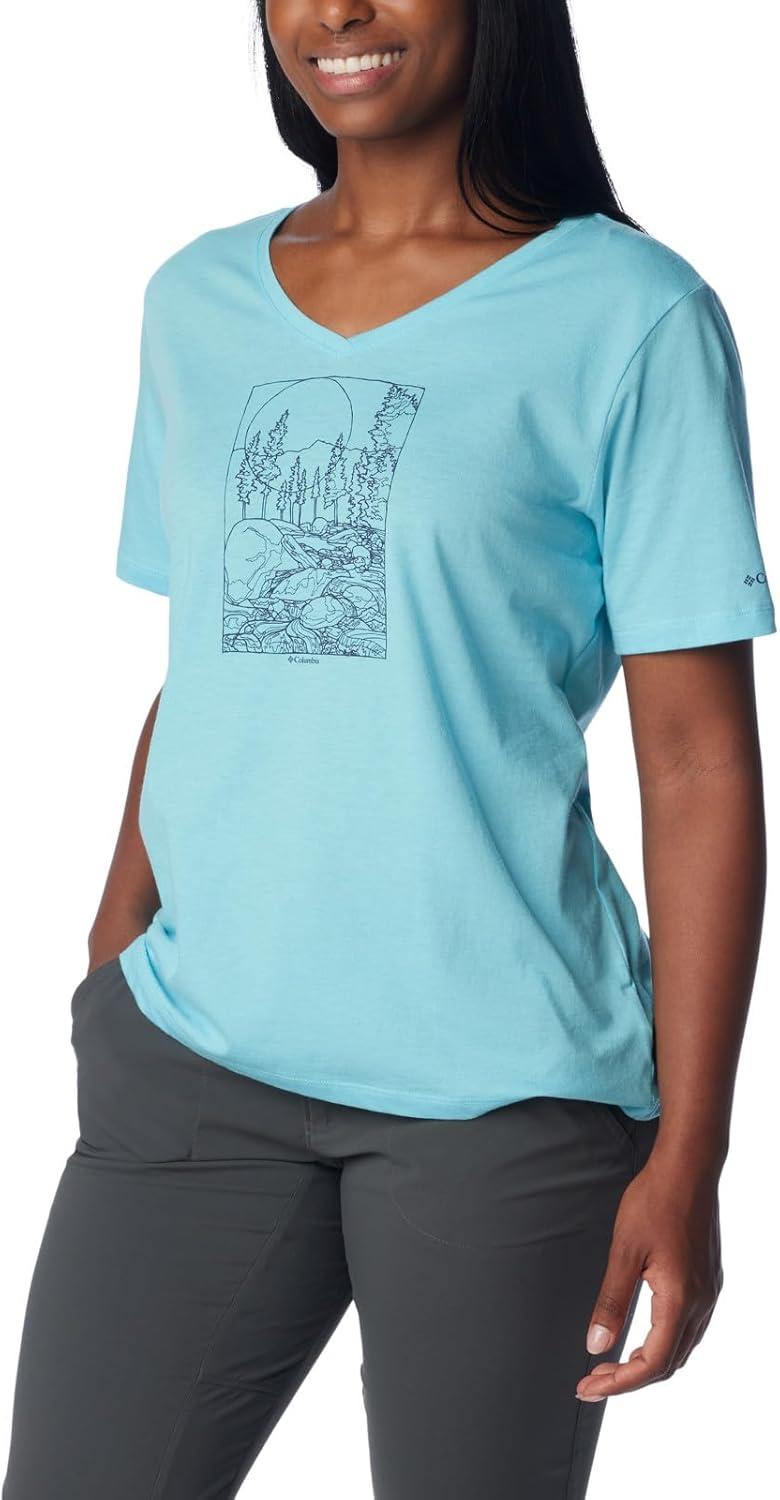 imageColumbia Womens Bluebird Day Relaxed V NeckAquamarine HeatherRocky Road