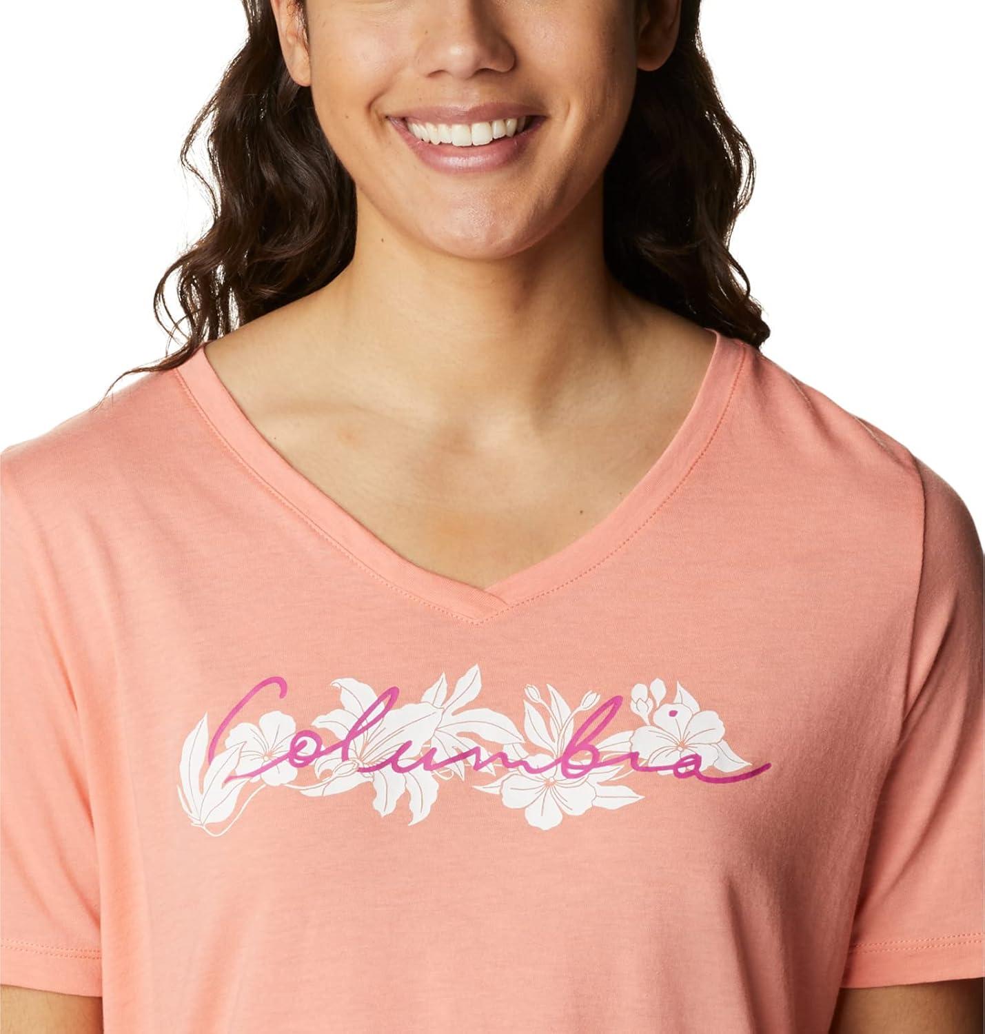 imageColumbia Womens Bluebird Day Relaxed V NeckCoral Reef HeatherLakeshore Flora