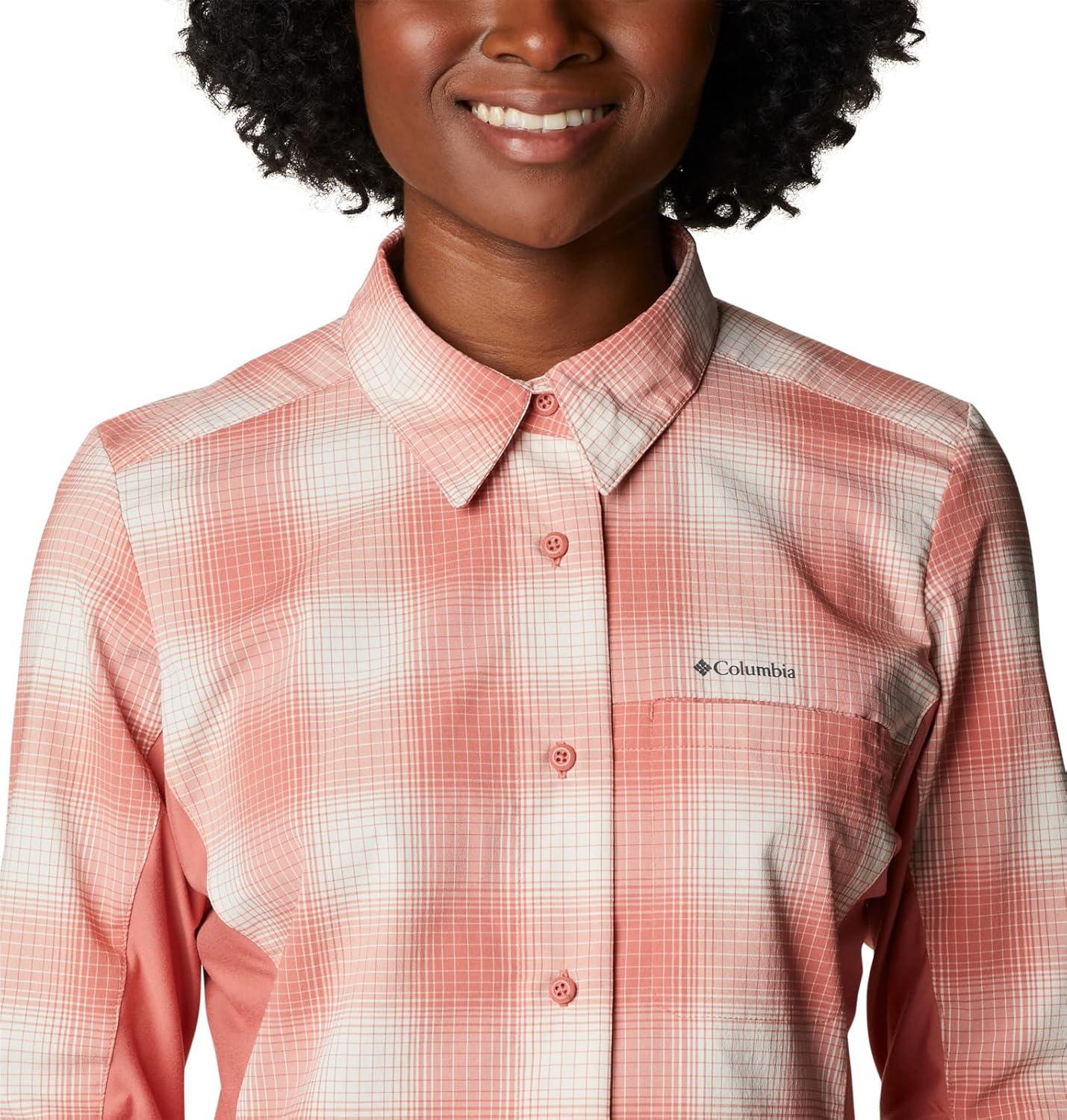 imageColumbia Womens Claudia Ridge Long Sleeve ShirtHiking ShirtDark Coral Soft Ombre