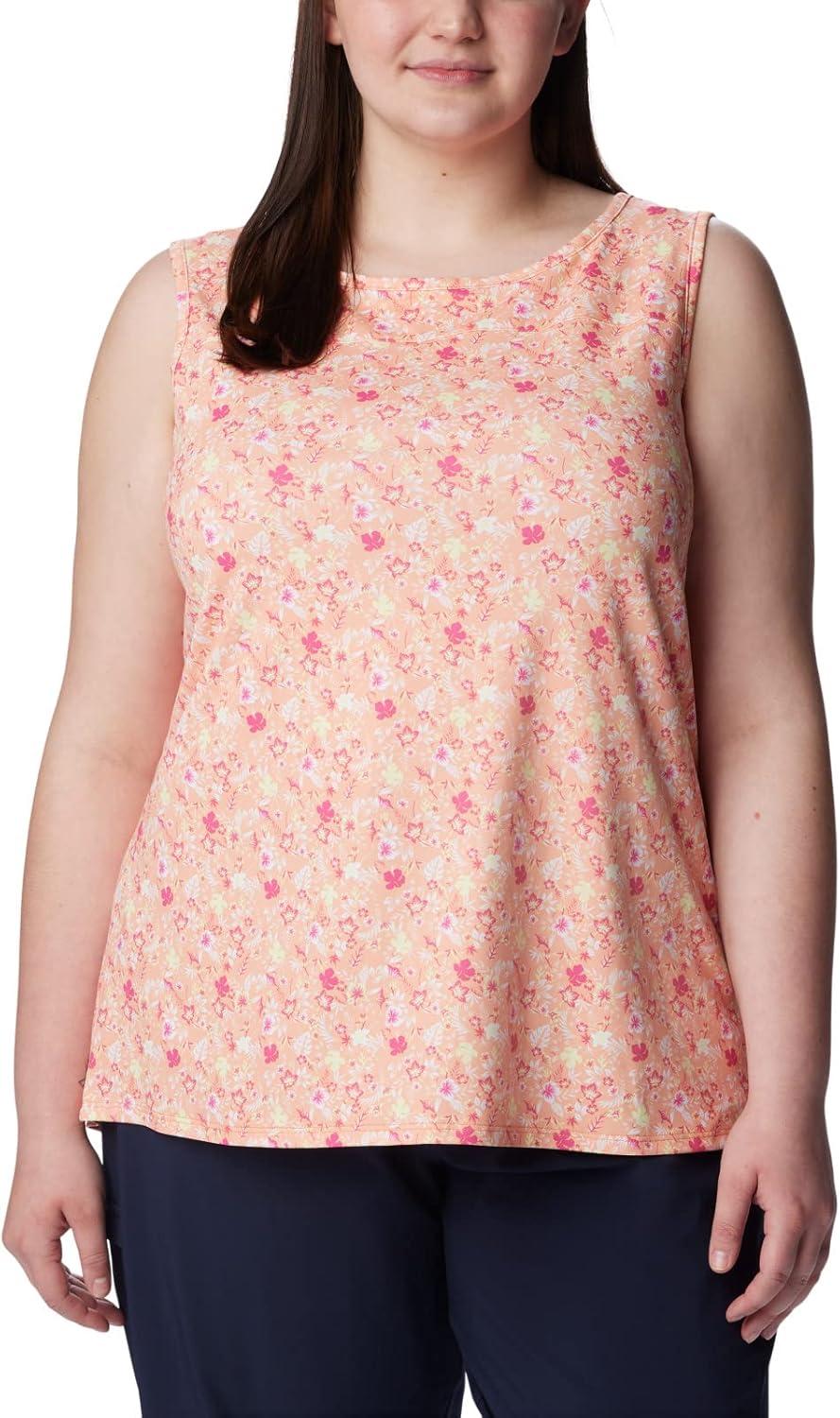 imageColumbia Womens Columbia Womens Chill River Tank Top Moisture Wicking Sun ProtectionPeachMini Hibiscus