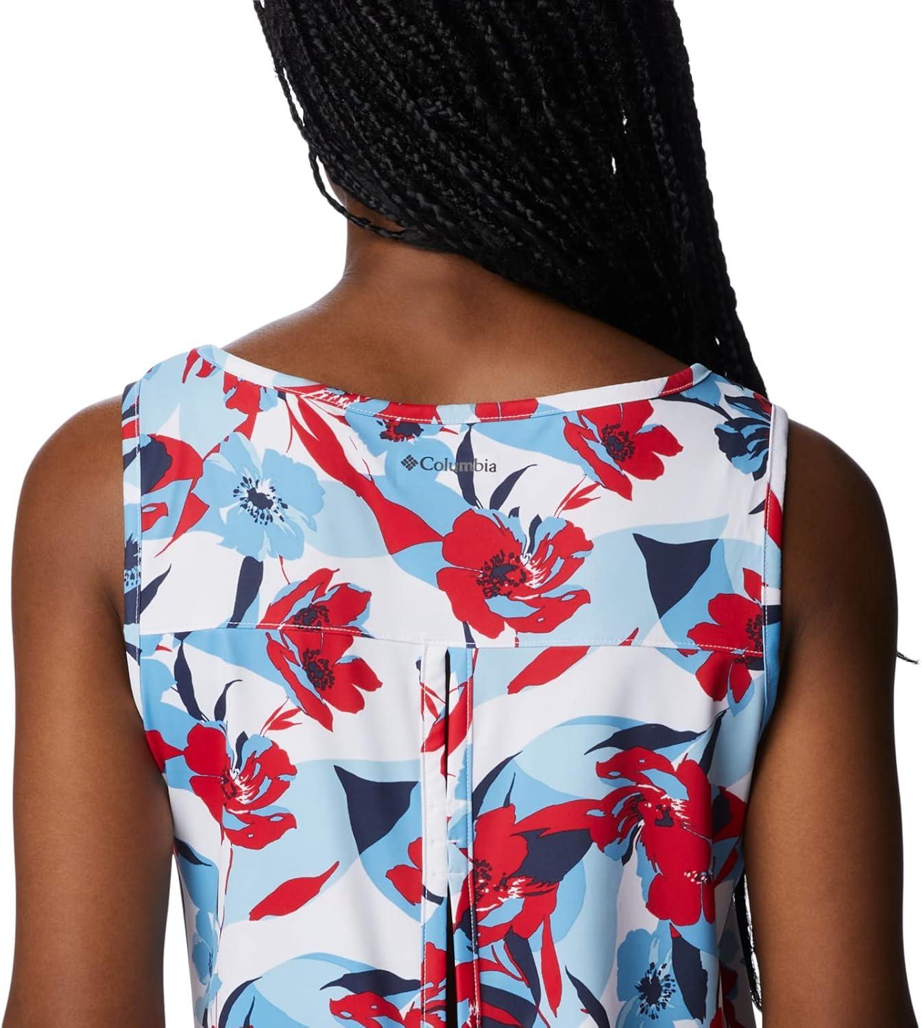 imageColumbia Womens Columbia Womens Chill River Tank Top Moisture Wicking Sun ProtectionRed LilyPop Flora